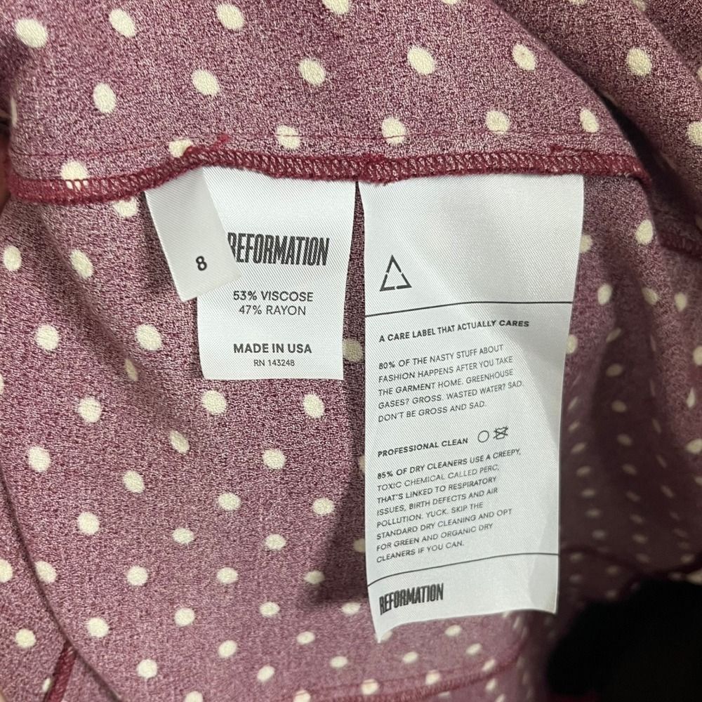 Reformation Irene Women's Size 8 Polka Dot Dress Tie Front Short Sleeve Back Zip - Picture 6 of 9